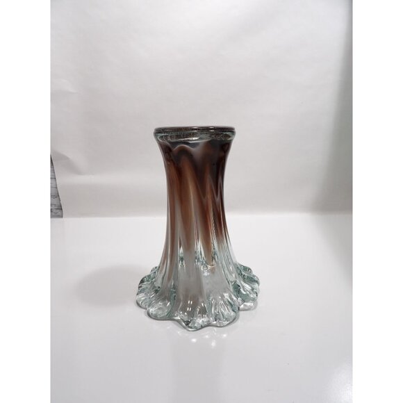 Vintage Hand Blown Art Glass Vase Purple Fused Clear Decorative Display - Picture 11 of 13